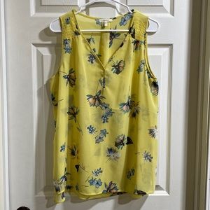 Maurices L yellow with blue flowers gauzy tank top